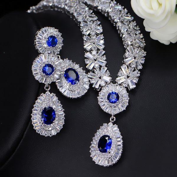 Water Drop Rhinestone Necklace & Earrings Full Crystal Necklace & Earrings Wedding Jewelry Set