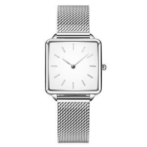Ladies Square Stainless Steel Back Quartz Watch Mesh Band Wrist Watch
