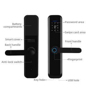 Smartphone Control Fingerprint Smart Door Locks DC6V Door Handle Lock