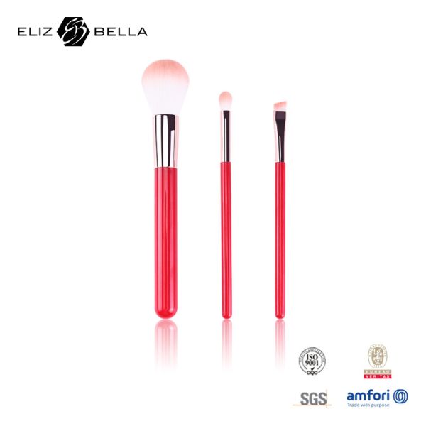 Buy 3pcs Private Logo Cosmetic Makeup Brush Set With Synthetic Hair Red Wooden Handle at wholesale prices