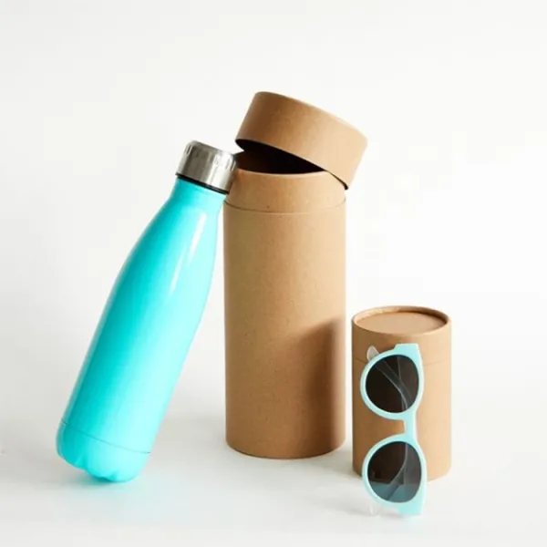 Firstsail Custom Eco Friendly Cardboard Cylinder Box Kraft Paper Tube Packaging with Handle for Water Bottle Food Coffee Bean Bath Salt Tea
