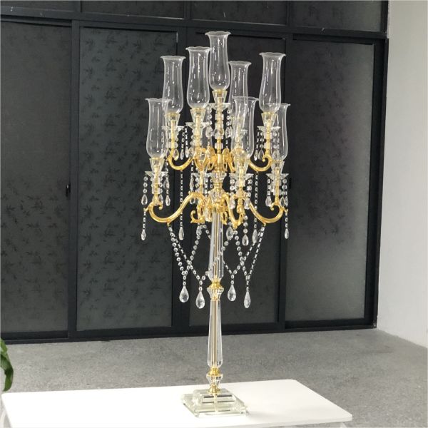 Buy 5 Arm 9 Arms Gold Metal And Crystal Candelabra Wedding Centerpieces 130CM at wholesale prices