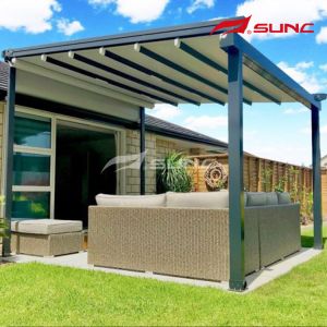 Waterproof PVC Fabric Retractable Roof Pergola With LED Light