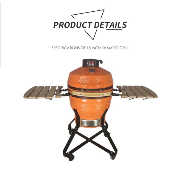 KIMSTONE Kamado 18 Inch Ceramic Griller Kamado Grill Charcoal Smoker With Stainless Steel Stand