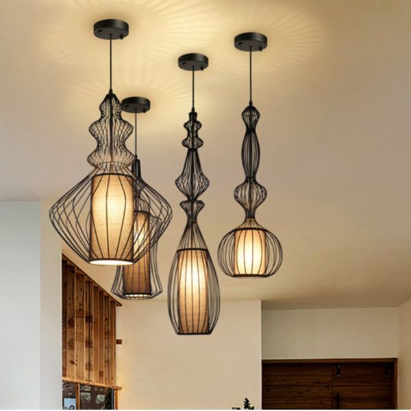 Black Chandeliers Iron Cage Hollow American Living Room Bar Decorative industrial chandelier(WH-VP-81)