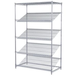 Goods Display Slanted Wire Shelving Units , 5 Tier Chrome Plated Steel Rack