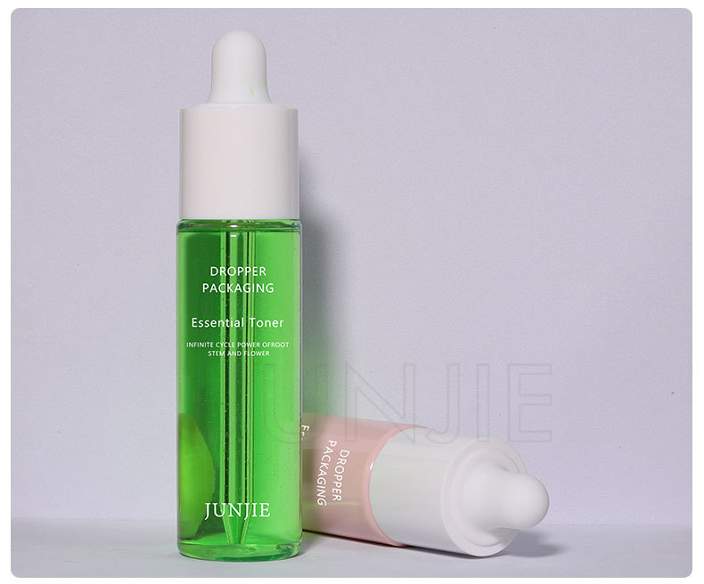 Customized logo Luxury Plastic Skincare Packaging 20ml 30ml 60ml 1oz Frosted Flat Face Serum Essential Oil Dropper Black Bottle