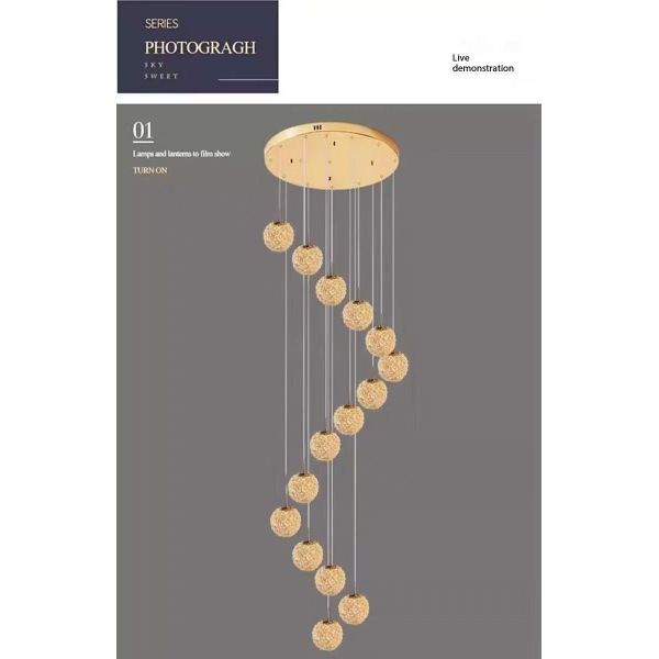 Modern Crystal Lychee Lamp Luxury Villa Duplex Staircase Lighting For Raised Living Room And Bedroom