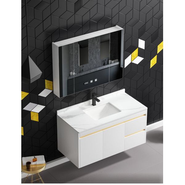 New White Design Bath Room Vanity Units Solid Surface Wash Basin Wooden Panel Bathroom Cabinet With Mirror