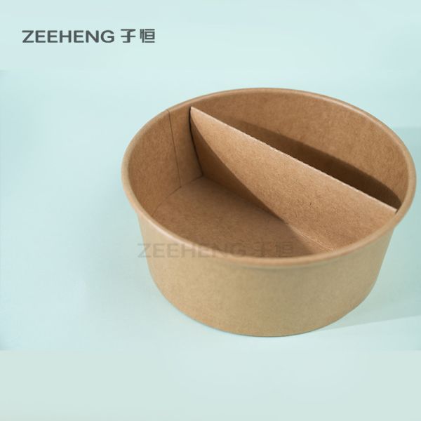 Buy 1100ml 36oz Disposable Kraft Salad Bowl With Insert Plate at wholesale prices