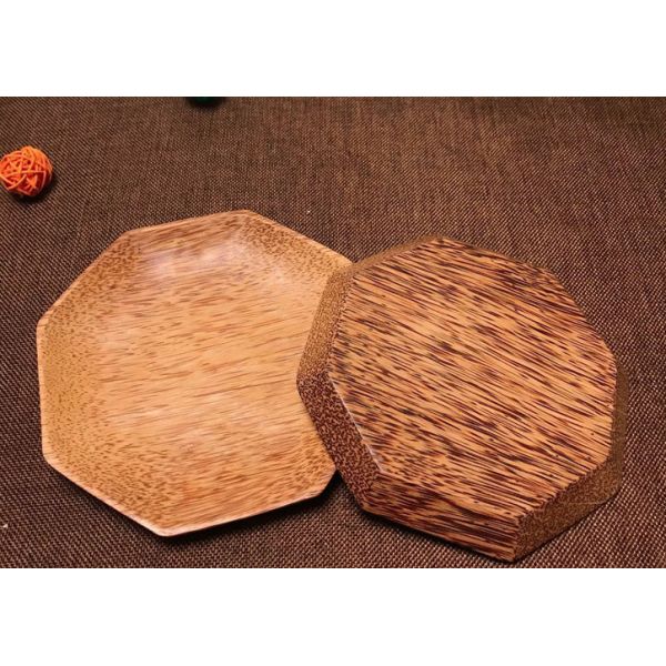 Buy Polygon Coconut Wooden Serving Plates Handcrafted Traditional Dinner Plate at wholesale prices