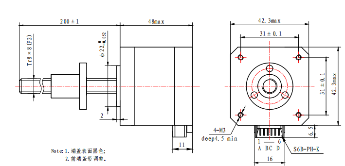 42X48mm 0.4A NEMA 17 Stepper Motor With Lead Screw Stepping Motor