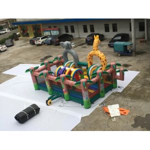 Playground Jungle Theme Inflatable Amusement Park Jumping Castle With Slide