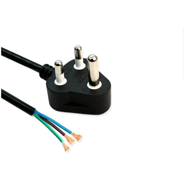 South Africa 10A/16A 3pin black power cable with stripped end 0.5m-10m copper power cord