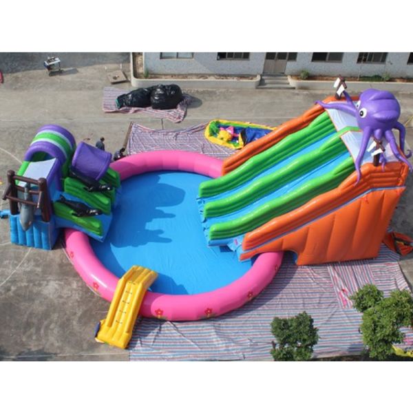 Hot Selling Exciting Octopus Inflatable Water Park Games with double slides and