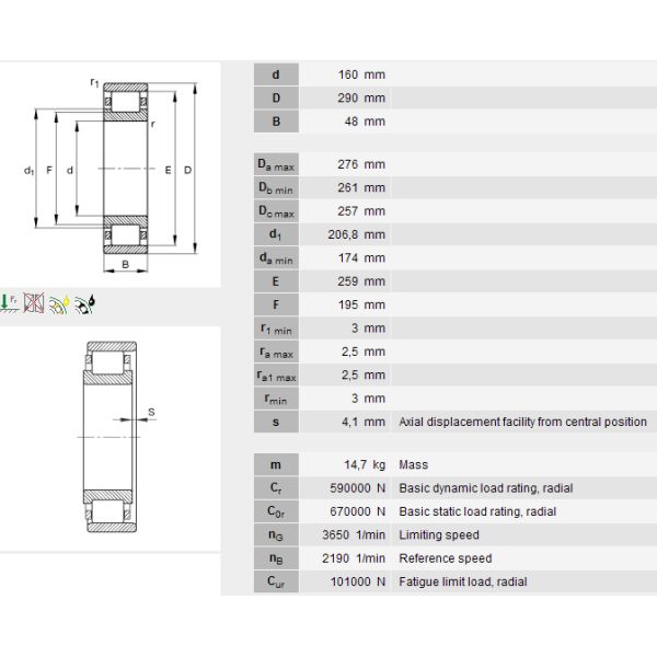 Brass Cage Cylindrical Single Row Roller Bearing N232 NF232 ISO9001 Certification