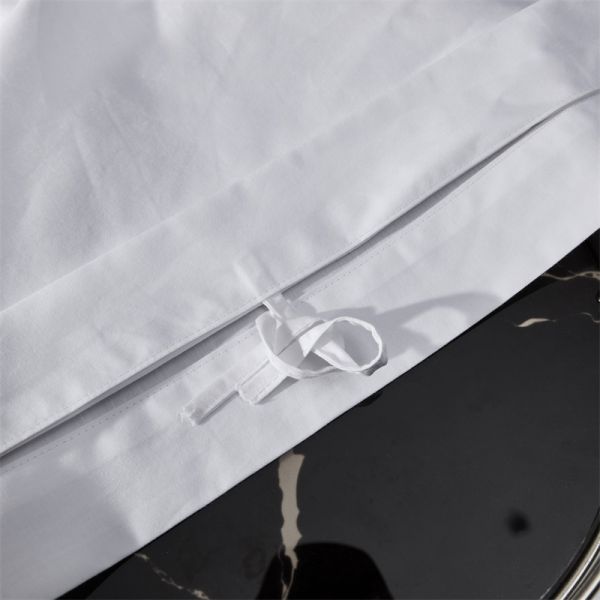 Home Custom 100% Cotton Satin Wide strip 60s Jet White Embroidery Luxury Duvet Cover Set