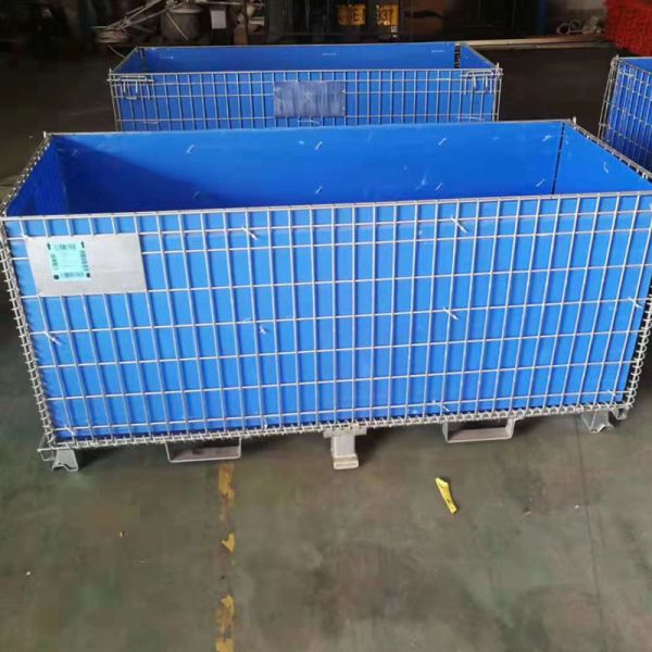 Buy Warehouse Storage Folding Metal Pallet Cage Industrial Wire Container at wholesale prices