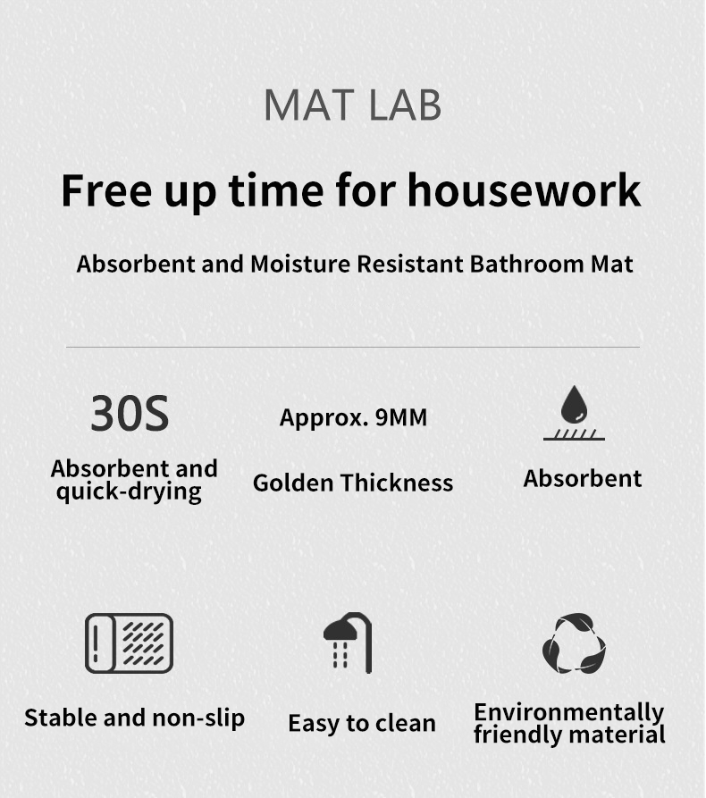 Custom Stone Bath Mat with Water Absorb Function Solid Pattern White/Gray/Pink/Blue