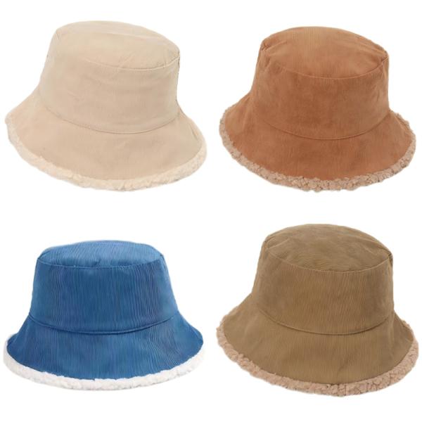 Custom Fall Winter New Fisherman's Corduroy Bucket Hat Custom Thickened Lamb Wool Japanese Fashion Warm Street Basin Hat Cap