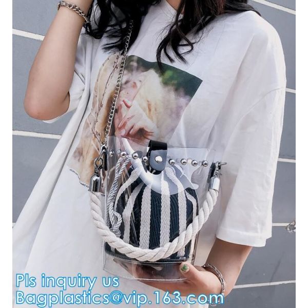 High quality unique PVC PU ladies bag handbag, 100% Clear Purse PVC Beach Clear Handbags, women's bag/handbag/traveling