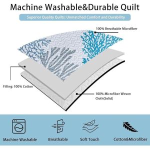 Coastal Full Queen Reversible Microfiber Quilt Set with 2 Shams