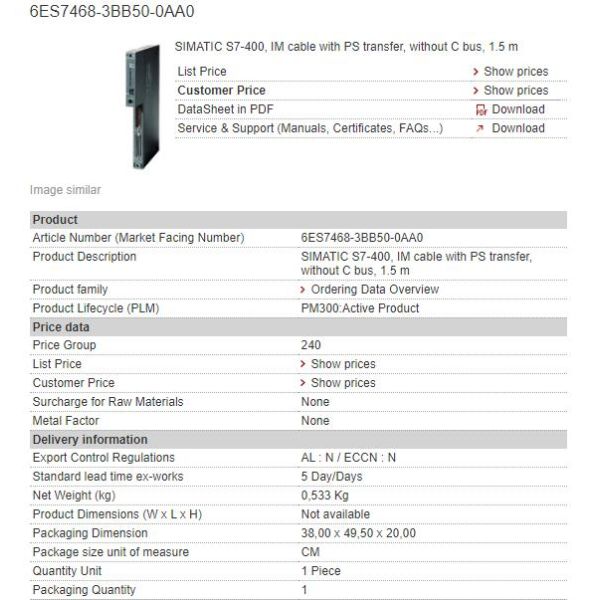6ES7468-3BB50-0AA0 6ES7 468-3BB50-0AA0 Siemens IM Cable With PS Transfer