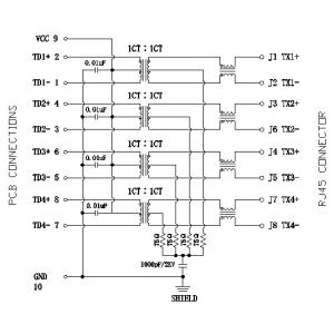 G26US-710151A Multi-port RJ45 Modular Jacks Right Angle 1 x 4 Port , Tab-up