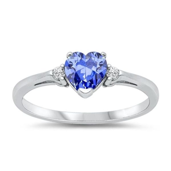Gem Stone King 1.05 Ct 7x5mm Oval Tanzanite White Created Sapphire 925 Silver Ring