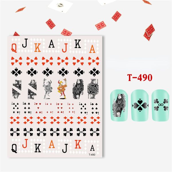 T-482-T-492 Multicolor Style Poker Series Nail Art Decal Sticker for Salon Beauty