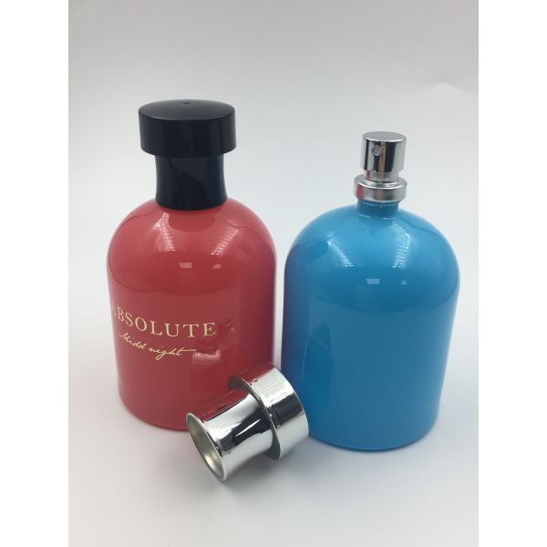 Round Shoulder Luxury Glass Perfume Bottle 100ml Blue Red Customized