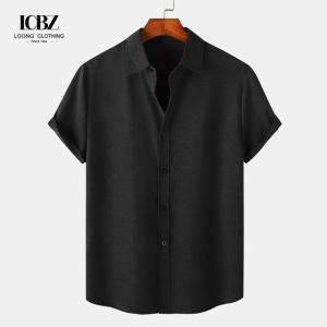China Stand Collar Cotton Linen Short Sleeve Shirts For Men Classic and Timeless Design on sale