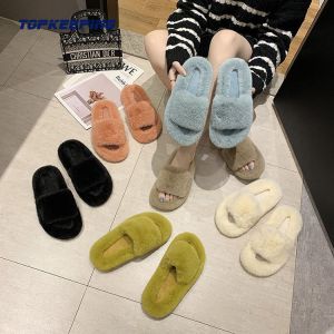 Minimalism Style Opening Toe Luxury Fluffy Slippers