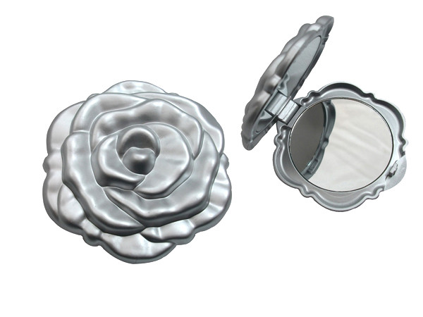 Buy Plastic rose shape silver cosmetic mirror logo is customize at wholesale prices