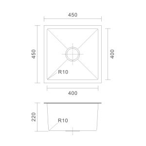 45x45 Composite Single Bowl 16 Gauge Undermount Kitchen Sink
