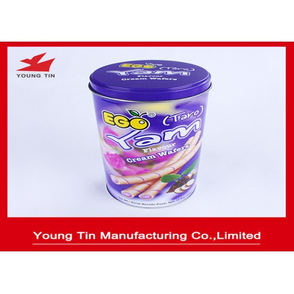 Buy Egg Rolls Packaging Round Cylinder Gift Tin Box Custom Artwork CMYK Printed at wholesale prices