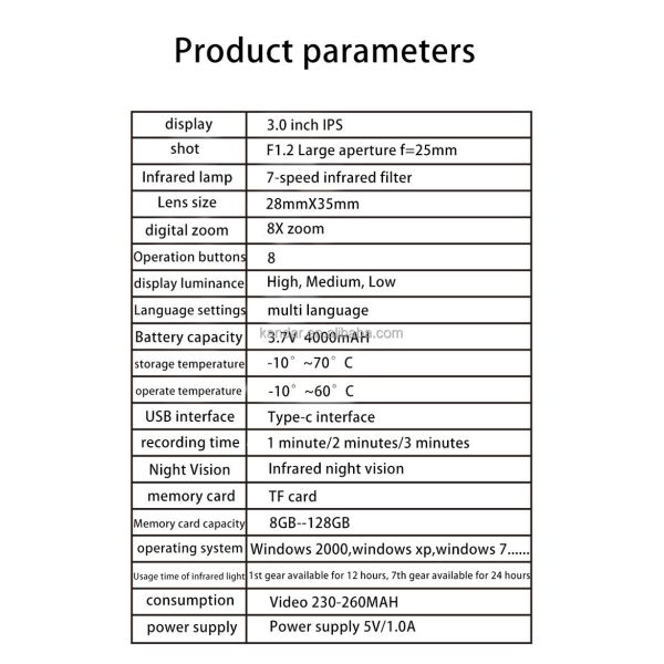 5V/1.0A Power Supply 5D Infrared Night Vision Zoom Binocular with 7-Seed Infrared Filter