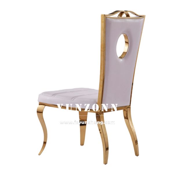 Gold Stainless Steel Dining Chair Luxury White PU Leather Wedding Chair for Hotel Party Events
