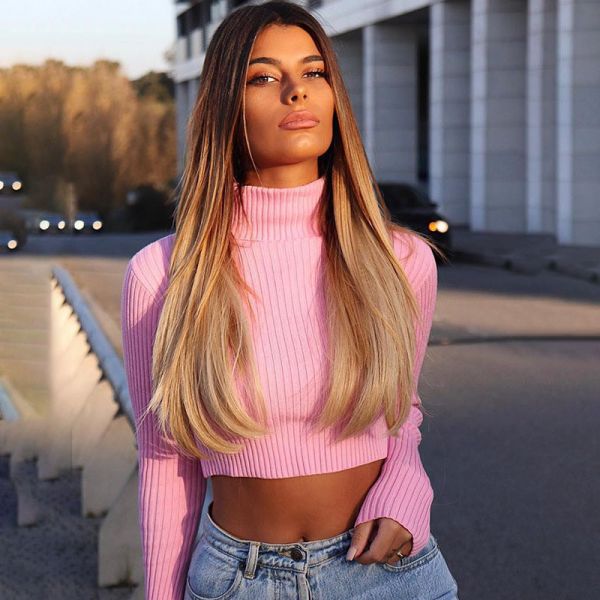Buy Turtleneck Navel Tops Women's Long Sleeve Crop Top at wholesale prices