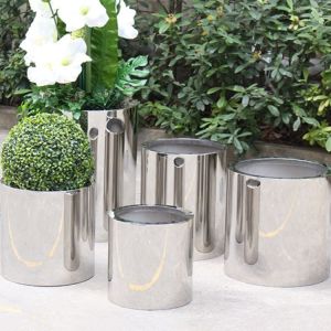 Stainless steel round planter flower pot with mirror finishing