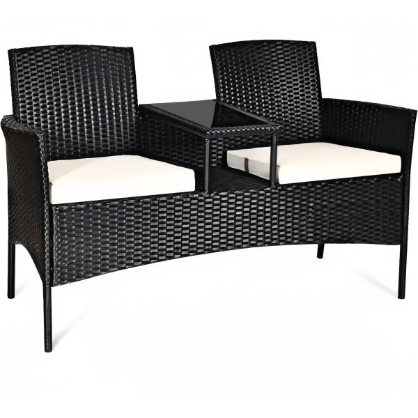 153cm Loveseat Set Patio Wicker Conversation Set Rattan Removable Cushions