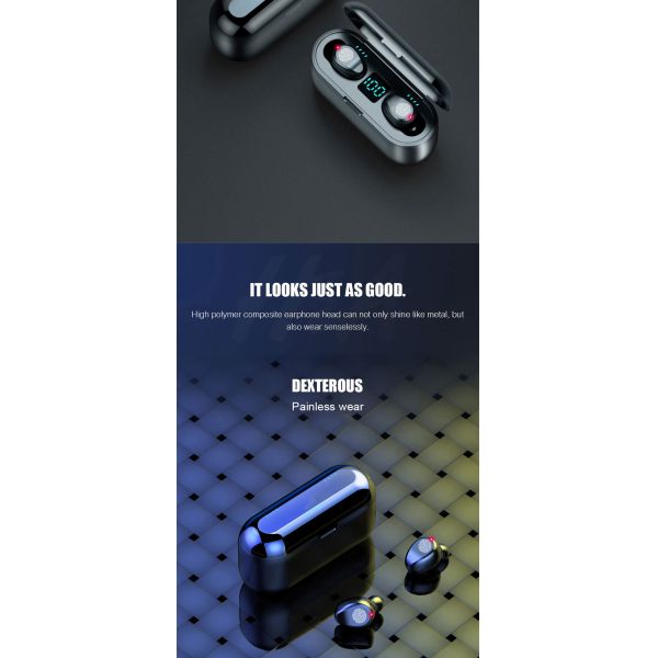 Bluetooth V5.0 Earphone Wireless 8d Surround Stereo HiFi Sound Sport Headphones Wireless Earbuds (with 2000 mAh Power Charging Case, For iPhone Xiaomi)