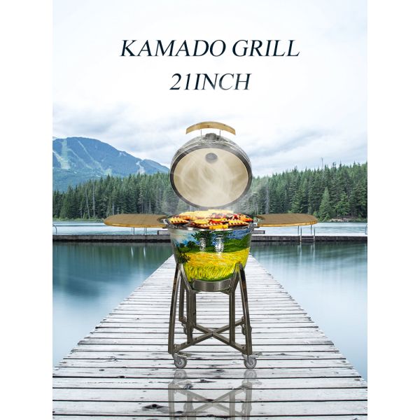KIMSTONE 21 Inch Painted Kamado Ceramic Grill Kamado Rotisserie Charcoal Ceramic Bbq Wholesale