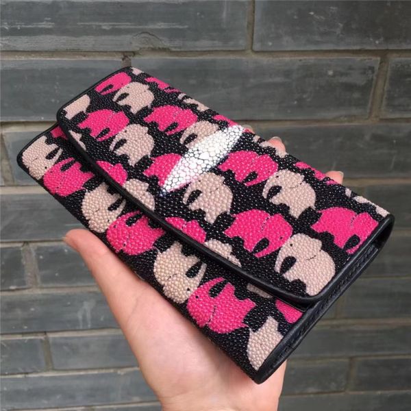 Authentic Stingray Skin Lady Long Trifold Wallet Genuine Leather Women Elephant Clutch Purse Female Large Card Holders
