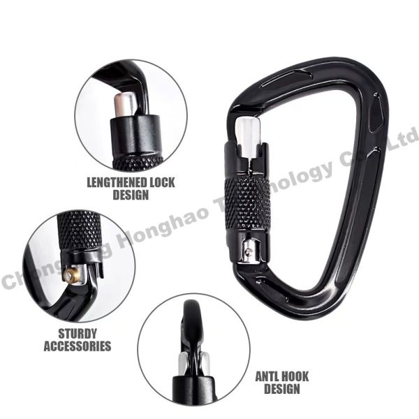 22KN D Shape Auto Lock High Strength Aluminium Alloy Climbing Safety Carabiner Hardware