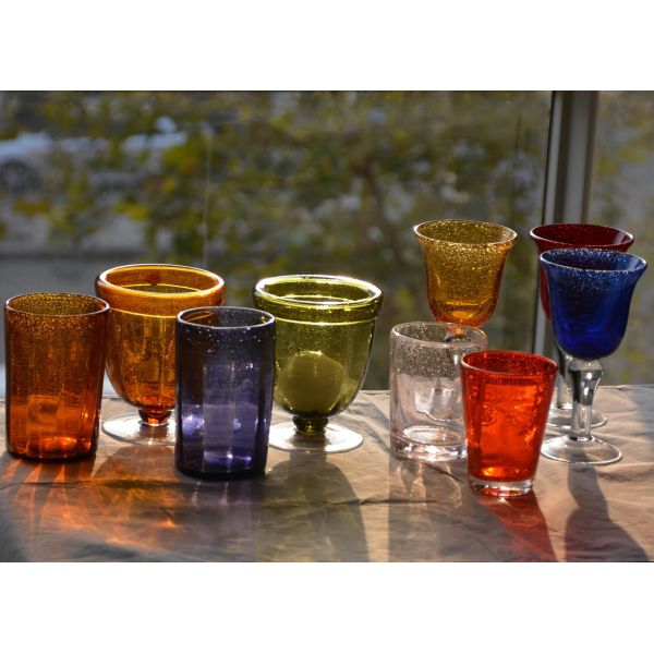 Handblown Solid Color Mexican Bubbles Goblet Crystal Wine Glass