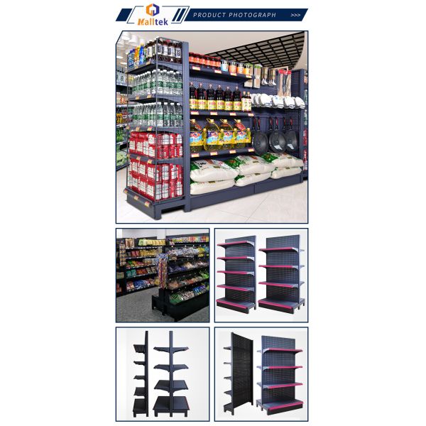 Double Sided Grocery Store Retail Display Stand Racks Supermarket Steel Shelf