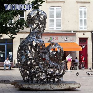 Large outdoor metal art abstract ribbon hollow letter figure stainless steel