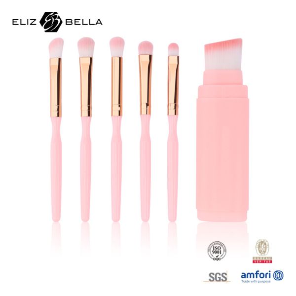 Buy Retractable Synthetic Hair Makeup Brushes Plastic Handle With Gold Aluminium Ferrule OEM at wholesale prices