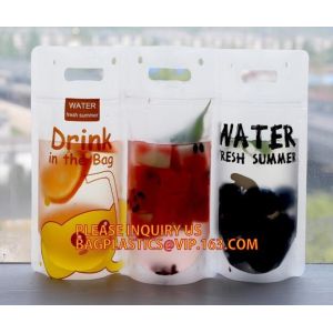 Beverage Pouch with Plastic Straw Hand-held Clear Zipper Stand Up Juice Drink
